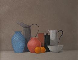 Billib_Stillleben_mit 2_Kruegen_und_2_Vasen_OelLw_70x90cm